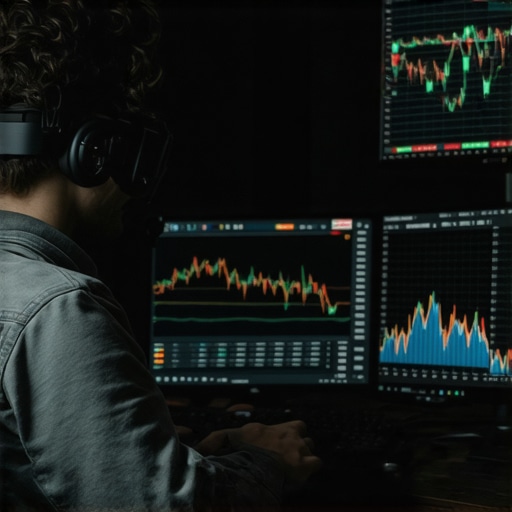 Advanced VR Deal Strategies Person studying VR market trends on multiple monitors.