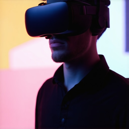 Future of AR in Professional Settings A person wearing a high-tech AR headset during a virtual meeting in a modern office