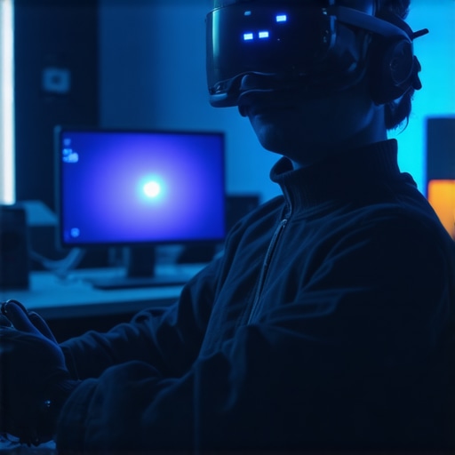 Futuristic multisensory VR environment A person experiencing multisensory virtual reality with scent and touch feedback devices